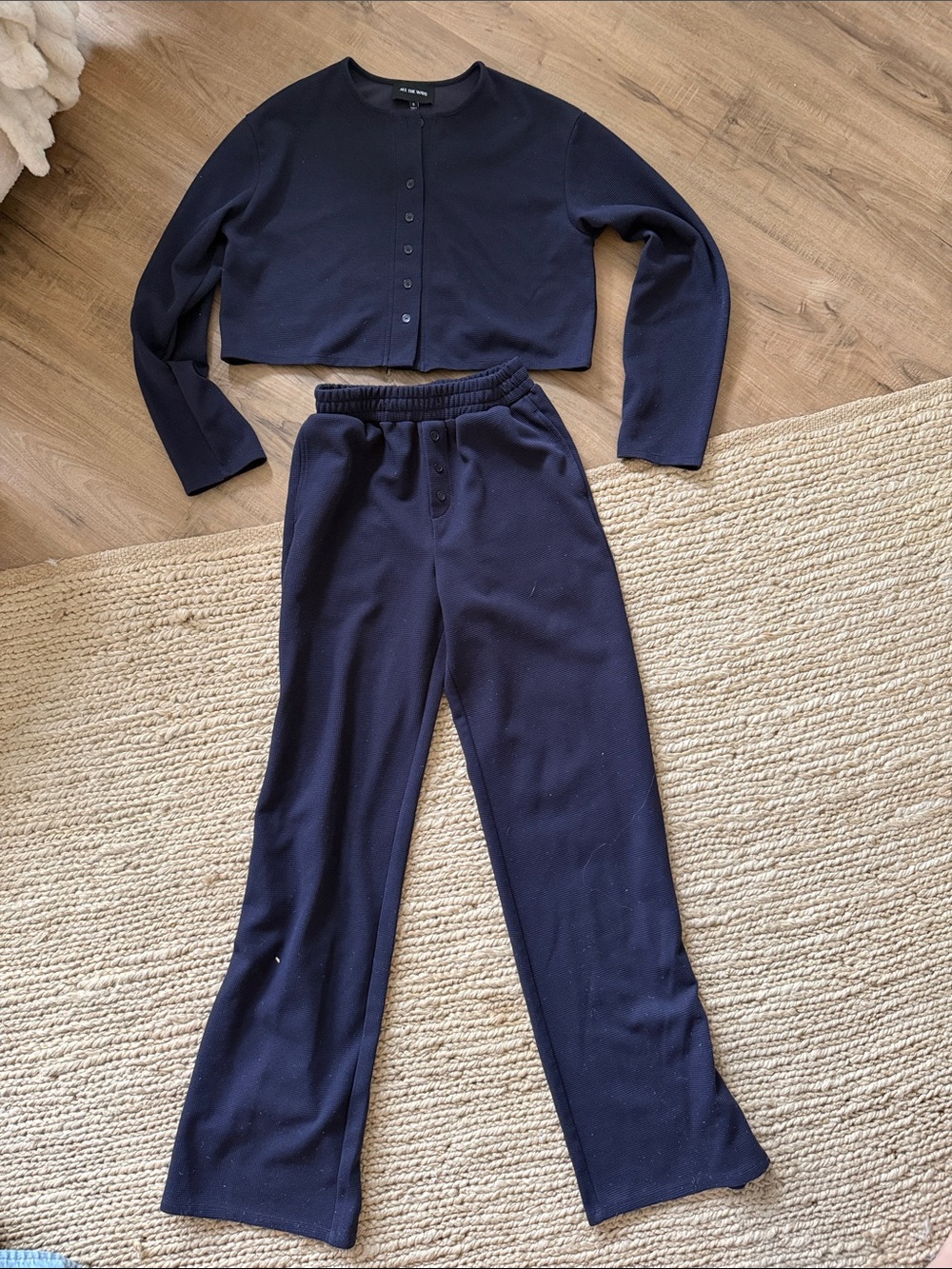 Women’s Navy Boot-Cut Lounge Set with Crop Button Top